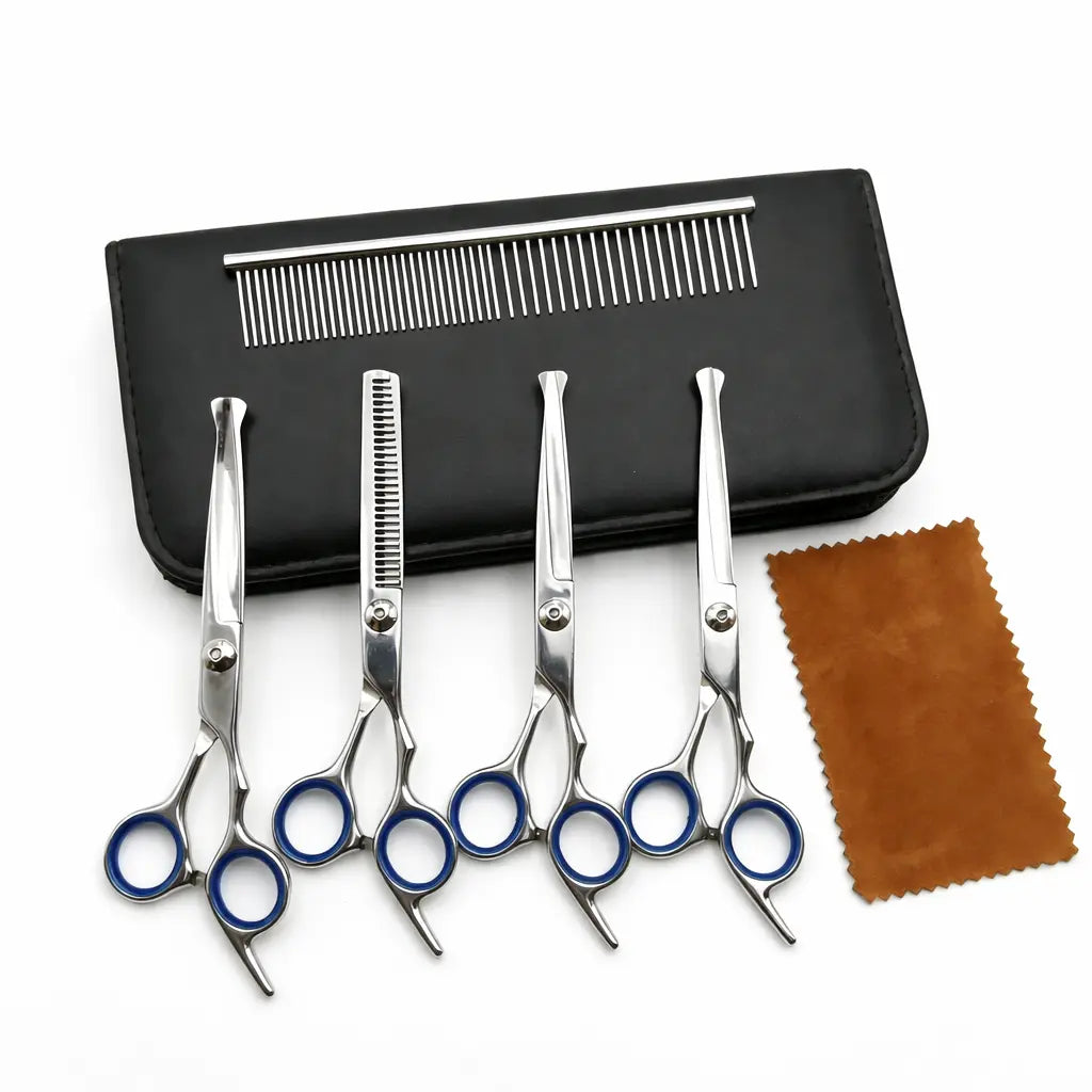 6 in 1 Dog Grooming Scissors Set | Professional Pet Shears with Safety round Tips | Stainless Steel Thinning Scissors for Dogs & Cats | Pet Cat Shears for Grooming Kit