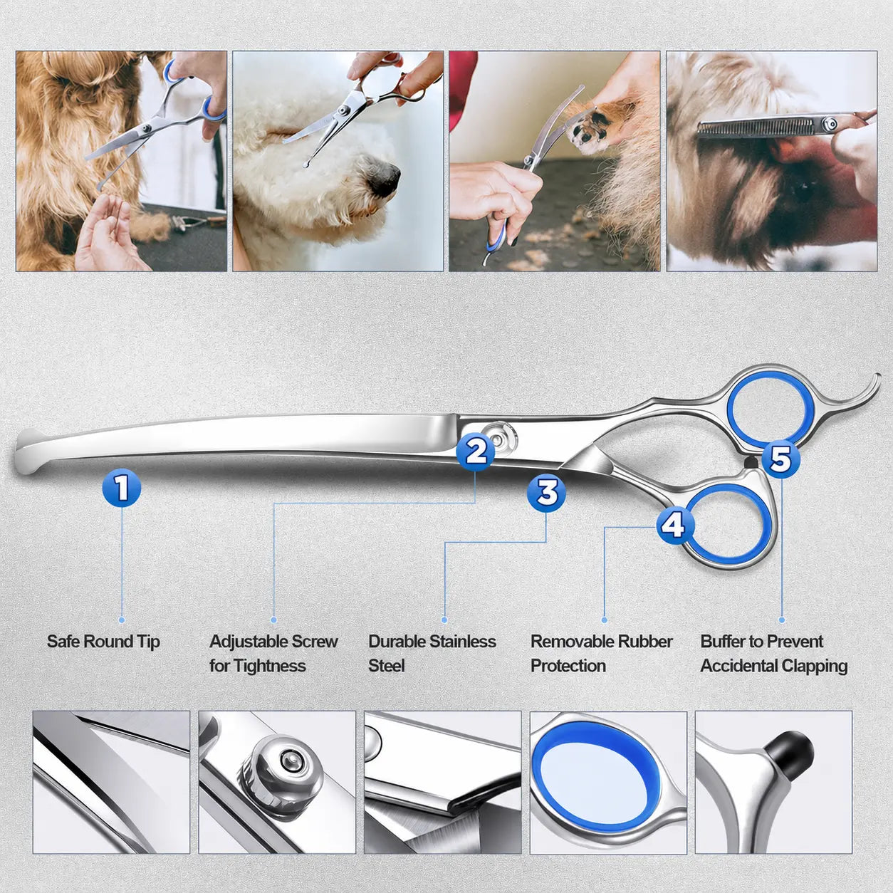 6 in 1 Dog Grooming Scissors Set | Professional Pet Shears with Safety round Tips | Stainless Steel Thinning Scissors for Dogs & Cats | Pet Cat Shears for Grooming Kit