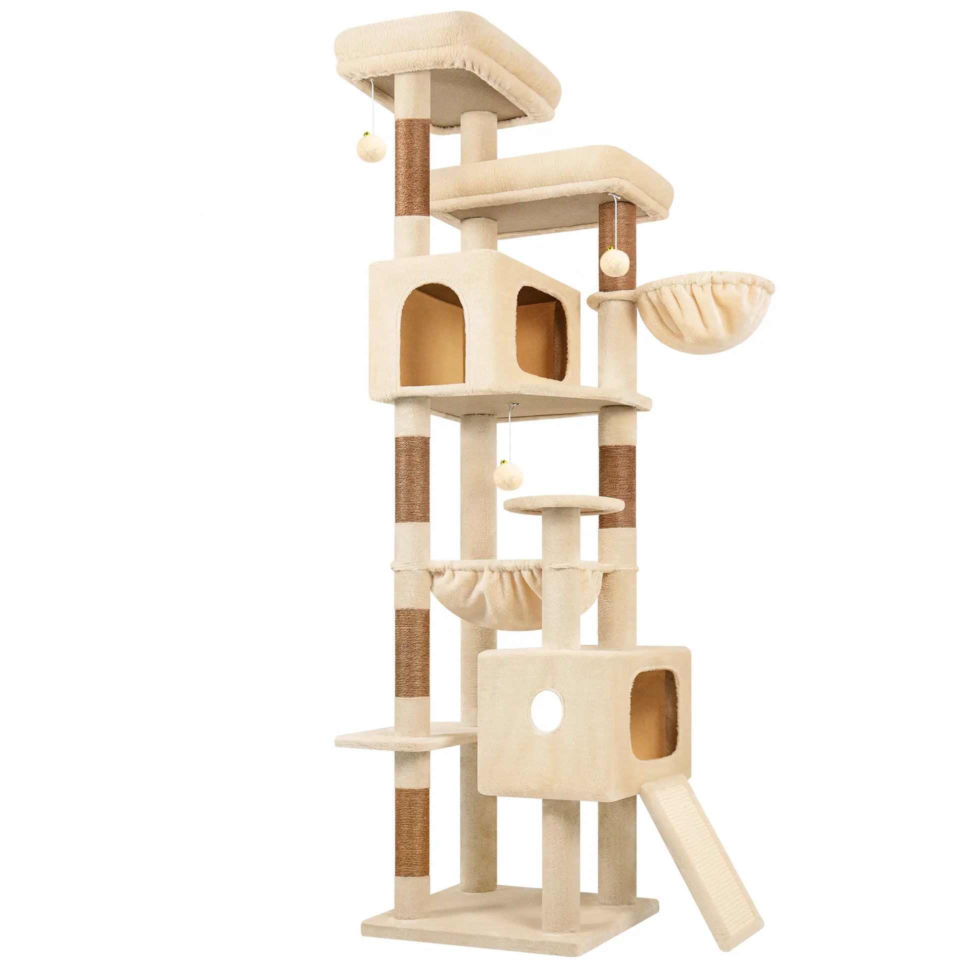 Globlazer Heavy Duty83''Cat Mansion, Space-Saving Corner Cat Furniture with 2 Condo ＆6 Sisal Scratching Post