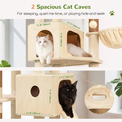 Globlazer Heavy Duty83''Cat Mansion, Space-Saving Corner Cat Furniture with 2 Condo ＆6 Sisal Scratching Post