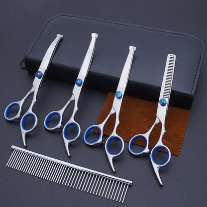 6 in 1 Dog Grooming Scissors Set | Professional Pet Shears with Safety round Tips | Stainless Steel Thinning Scissors for Dogs & Cats | Pet Cat Shears for Grooming Kit