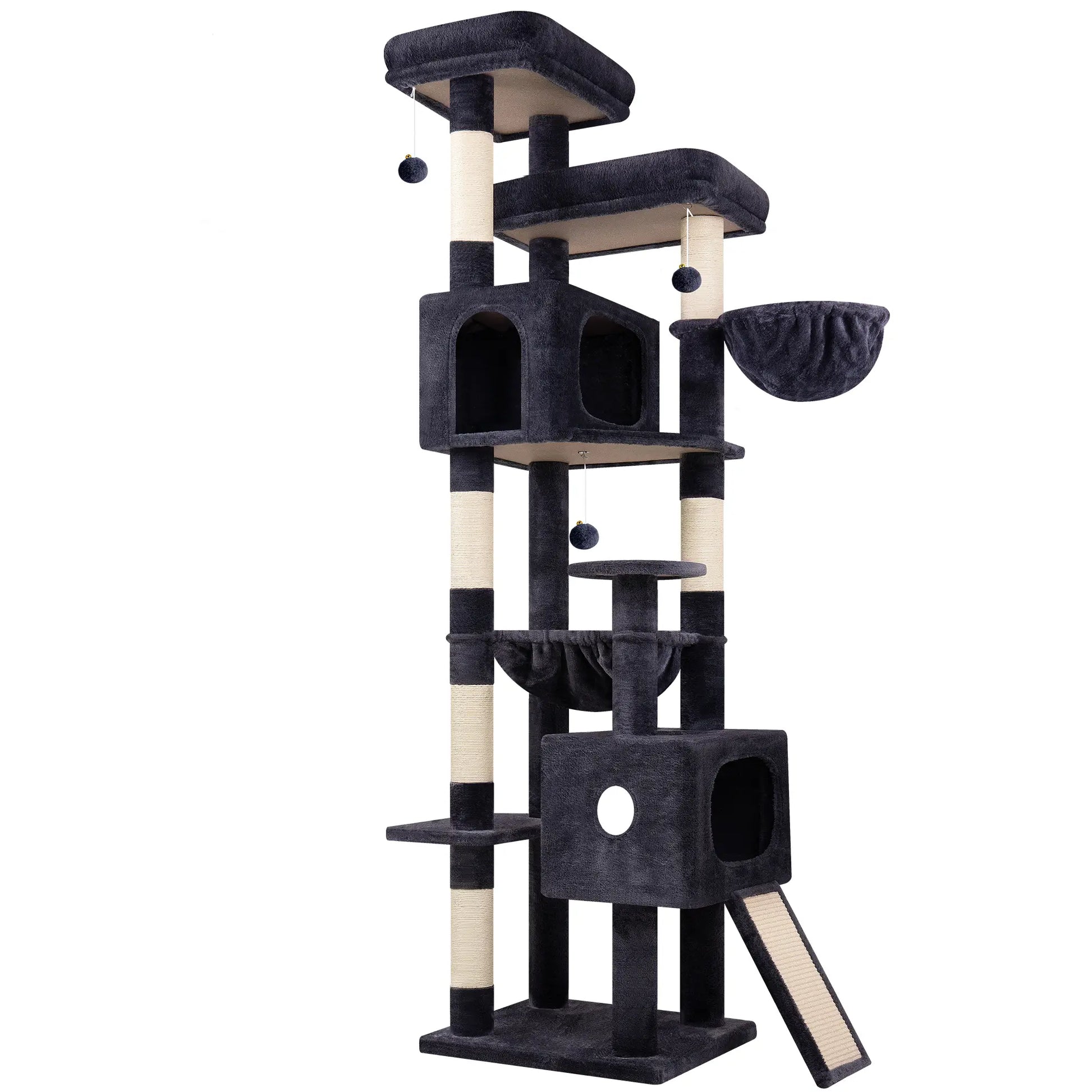 Globlazer Heavy Duty83''Cat Mansion, Space-Saving Corner Cat Furniture with 2 Condo ＆6 Sisal Scratching Post