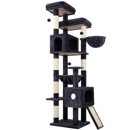 Globlazer Heavy Duty83''Cat Mansion, Space-Saving Corner Cat Furniture with 2 Condo ＆6 Sisal Scratching Post