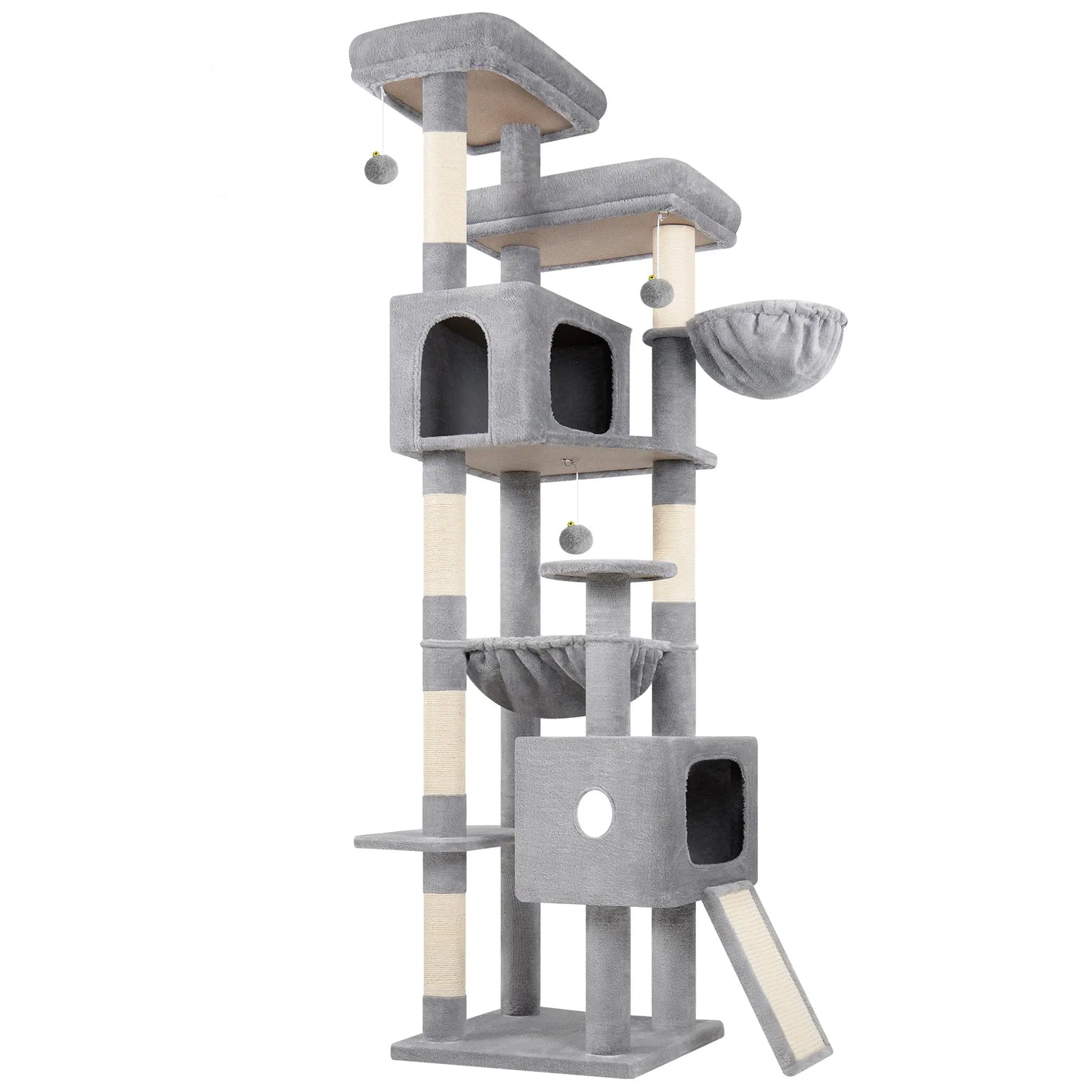 Globlazer Heavy Duty83''Cat Mansion, Space-Saving Corner Cat Furniture with 2 Condo ＆6 Sisal Scratching Post