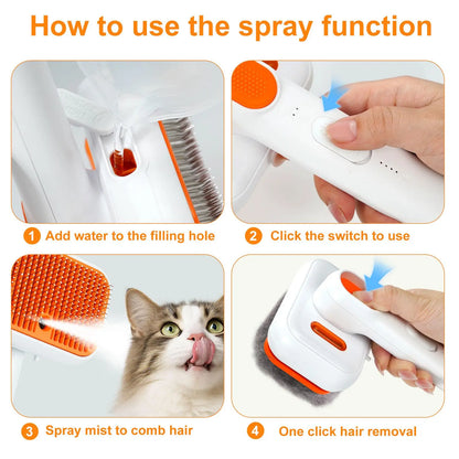 #Summervibes Cat Grooming Brush – Waterproof Steam Deshedding Tool, One-Button Hair Removal Comb for Cats & Dogs, Pet Fur Cleaning & Trimming, Petlovers
