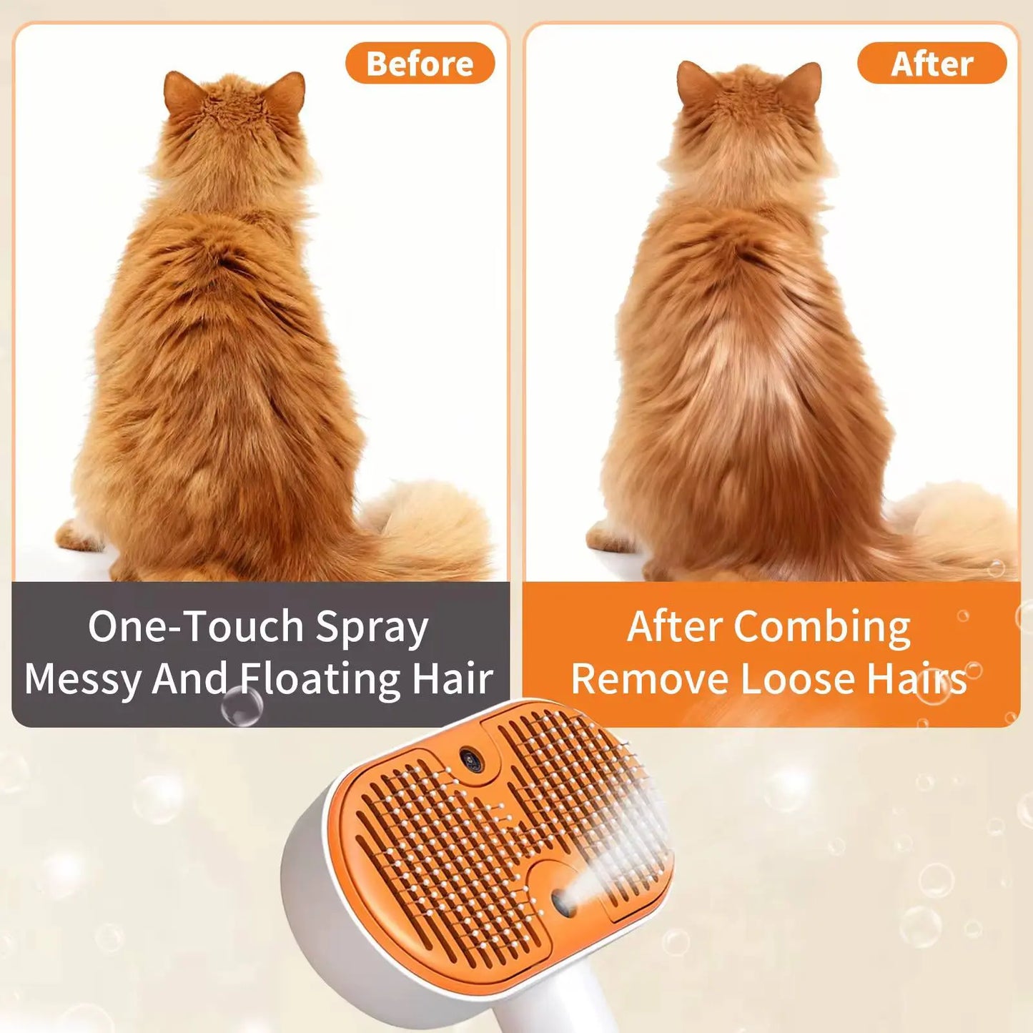 3-In-1 Steam Pet Grooming Brush - Self-Cleaning Spray Comb, De-Shedding & Fur Removal Tool for Cats & Dogs, De-Shedding Brushes, Fur Removal Brushes